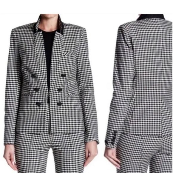 Veronica Beard Cottage Double Breasted Blazer Gingham Size 4 Black White Jacket - Picture 12 of 12